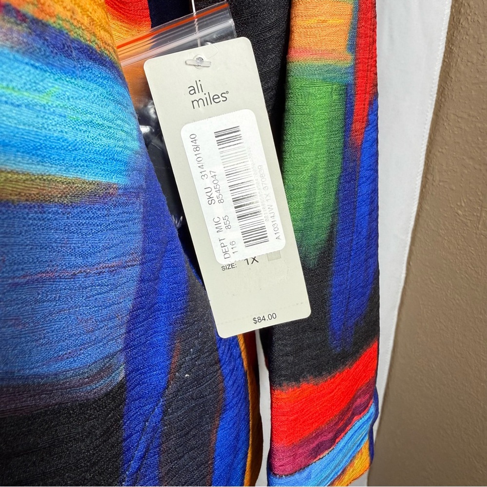 Ali Miles NWT Multicolor Abstract Print Jacket Large Black Buttons Size 1X Artsy - Picture 5 of 13